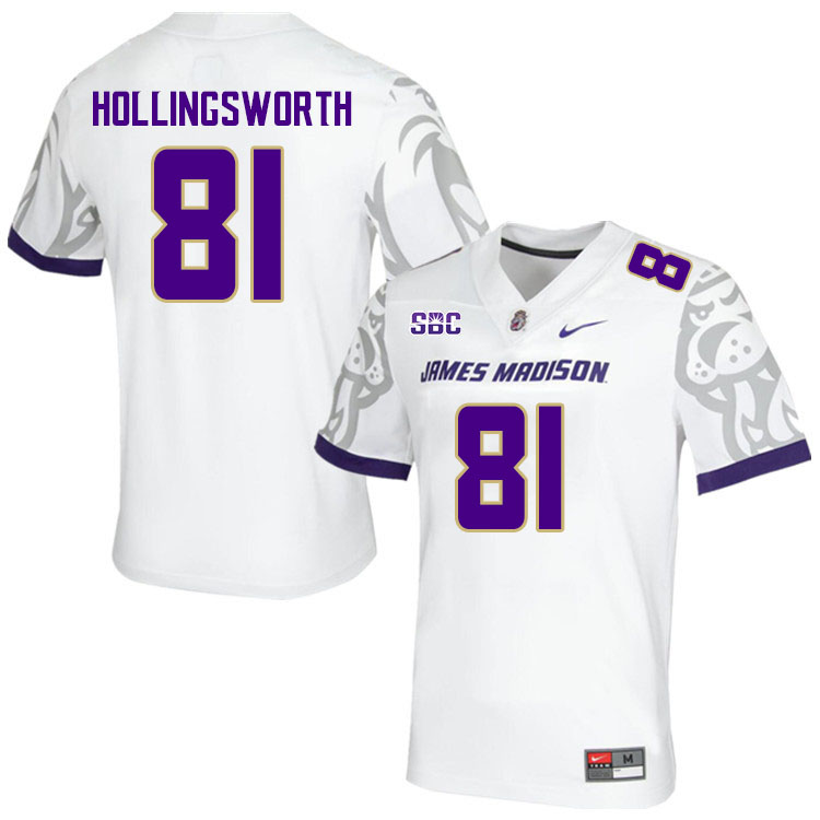 Men-Youth #81 Gabriel Hollingsworth James Madison Dukes College Football Jerseys Stitched Sale-White